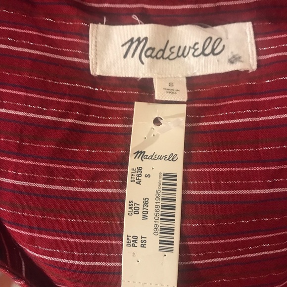 Madewell NEW Womens Red Stripe Peasant Shirt NWT V Neck - Picture 9 of 11